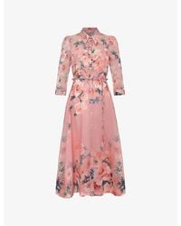 Phase Eight - Petite Anabella Floral-Print Linen-Blend Midi Dress - Lyst