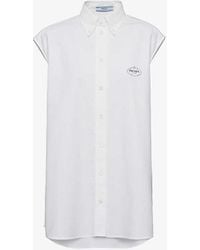 Prada - Logo-embroidered Short-sleeve Cotton Oxford Shirt - Lyst