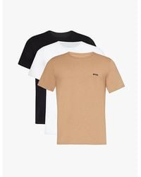 BOSS - Crewneck Brand-Embroidered Pack Of Three Cotton-Jersey T-Shirts - Lyst