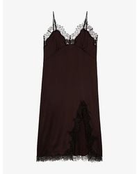 Maje - Sleeveless Lace-Trim Stretch-Woven Midi Slip Dress - Lyst