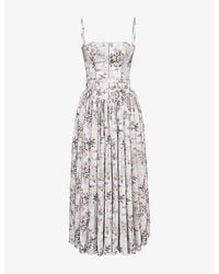 House Of Cb - Ysabella Floral-Print Stretch-Cotton Midi Dress - Lyst