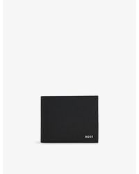 BOSS - Logo-Deed Trifold Leather Wallet - Lyst