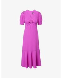 ME+EM - Crepe Puffed-Short-Sleeves Woven Midi Dress - Lyst