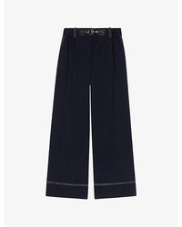 Maje - Belted-Waist Contrast-Stitch Stretch-Cotton Trousers - Lyst