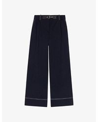 Maje - Belted-Waist Contrast-Stitch Stretch-Cotton Trousers - Lyst