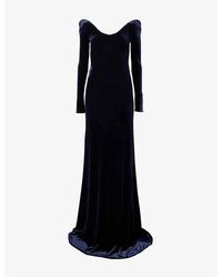 Alaïa - Curved Neckline Velvet Maxi Dress - Lyst