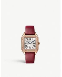 Cartier - Crwjsa0019 Santos-dumont Small Model 18ct Rose-gold, 0.53ct Brilliant-cut Diamond And Leather Quartz Watch - Lyst