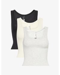 Skims - Ribbed Scoop-Neck Pack Of Three Cotton-Jersey Tank Tops - Lyst