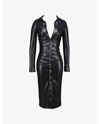 House Of Cb - Viola Open-Collar Button-Down Faux-Leather Midi Dress - Lyst