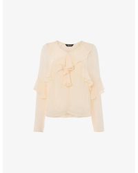 Whistles - Ruffle Frill V-Neck Crepe-De-Chine Blouse - Lyst