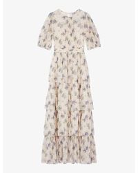 LK Bennett - Bouvier Floral-print Tiered Silk Maxi Dress - Lyst