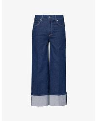 PAIGE - Sasha Brand-Patch Wide-Leg High-Rise Stretch-Organic-Denim Jeans - Lyst