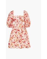 Zimmermann - Cream/ Floral Lightburst Floral-Print Linen Mini Dress - Lyst