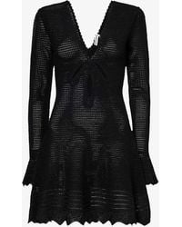 Self-Portrait - Long-sleeved Cut-out Knitted Mini Dress - Lyst