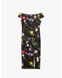 Ted Baker - Loveina Bardot Floral-print Stretch-woven Midi Dress - Lyst