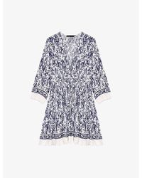 Maje - Fruit-Print Elasticated-Waist Pleated Woven Mini Dress - Lyst