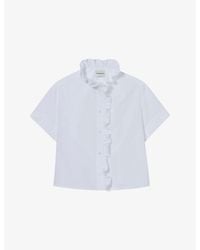 Claudie Pierlot - Short-Sleeved Ruffled Cotton-Poplin Shirt - Lyst