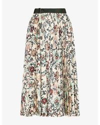 Sacai - Floral Pleated Satin Midi Skirt - Lyst