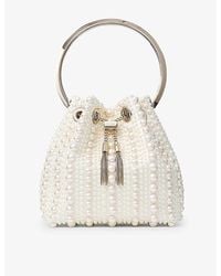 Jimmy Choo - Bon Bon Pearl-Embellished Satin Top-Handle Bag - Lyst