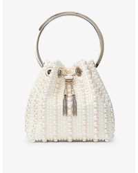 Jimmy Choo - Bon Bon Pearl-embellished Satin Top-handle Bag - Lyst
