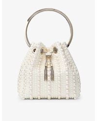Jimmy Choo - Bon Bon Pearl-Embellished Satin Top-Handle Bag - Lyst