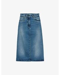 Prada - Flared Faded-Wash Denim Midi Skirt - Lyst