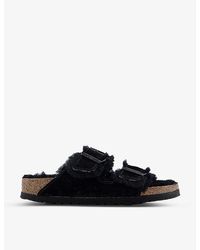 Birkenstock - Arizona Two-strap Shearling And Suede Sandals - Lyst