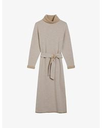Ted Baker - Roll-neck Belted Knitted Midi Dress - Lyst