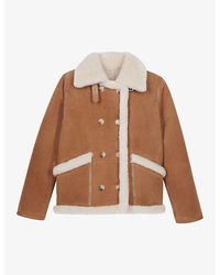 The Kooples - Double-Breasted Shearling-Trim Leather Jacket - Lyst