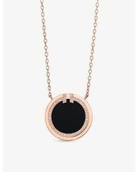 Tiffany & Co. - Tiffany T 18ct Rose-gold, Onyx And 0.05ct Diamond Pendant Necklace - Lyst