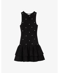 Sandro - Pearl-Embellishment Sleeveless Velvet Knitted Mini Dress - Lyst