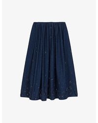 Maje - Flared Sequin-Embroidered Denim Midi Skirt - Lyst