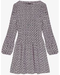 Maje - Graphic-print Long-sleeve Woven Mini Dress - Lyst
