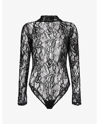GOOD AMERICAN - Long-Sleeves Mock-Neck Lace Bodysuit - Lyst