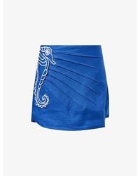 FARM Rio - Seahorse Embroidered Linen Mini Skirt - Lyst