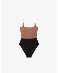 Reiss - Farah Colour-Block Square-Neck Swimsuit - Lyst