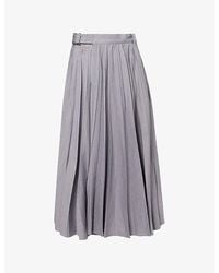 Sacai - Pleated Contrast-Denim Cotton Midi Skirt - Lyst