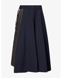 Sacai - Suiting Panelled Woven Midi Skirt - Lyst