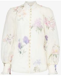 Zimmermann - Botanical Ivory Natura Floral-print Linen And Silk-blend Shirt - Lyst
