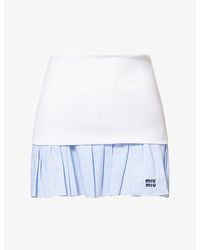 Miu Miu - Embroidered-Logo Gingham Stretch-Cotton Mini Skirt - Lyst
