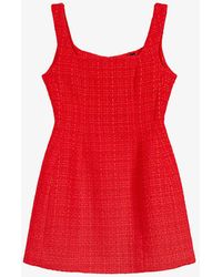 Maje - Square-neck Tweed Cotton-blend Mini Dress - Lyst