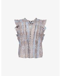 PAIGE - Idris Paisley-Print Flutter-Sleeve Cotton And Silk-Blend Top - Lyst