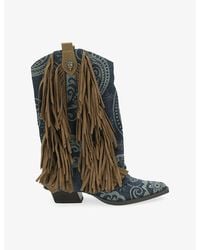 Kurt Geiger - Albany Fringed Denim Western Boots - Lyst