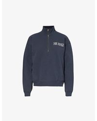 Sporty & Rich - Branded-print Half-zip Cotton-jersey Sweatshirt - Lyst