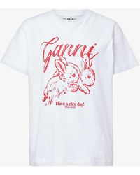 Ganni - Bunnies Graphic-pattern Organic-cotton T-shirt Xx - Lyst
