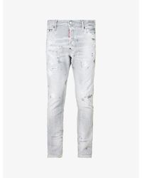 DSquared² - Abstract-print Slim-fit Distressed Stretch-denim Jeans - Lyst