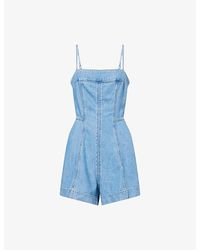 PAIGE - Pippa Cotton-Blend Denim Romper - Lyst
