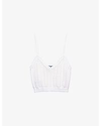 Prada - V-Neck Cotton-Knit Crop Top - Lyst