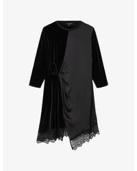 AllSaints - Lana Lace-Trim Cotton-Velvet Mini Dress - Lyst