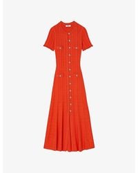 Sandro - Contrast-Stitch Short-Sleeve Stretch-Knit Midi Dress - Lyst